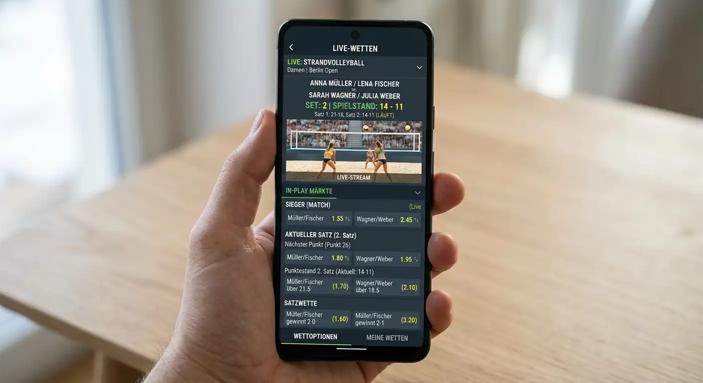Live-Wetten auf Beachvolleyball — Vergleich der besten GGL-lizenzierten Anbieter mit In-Play-Märkten