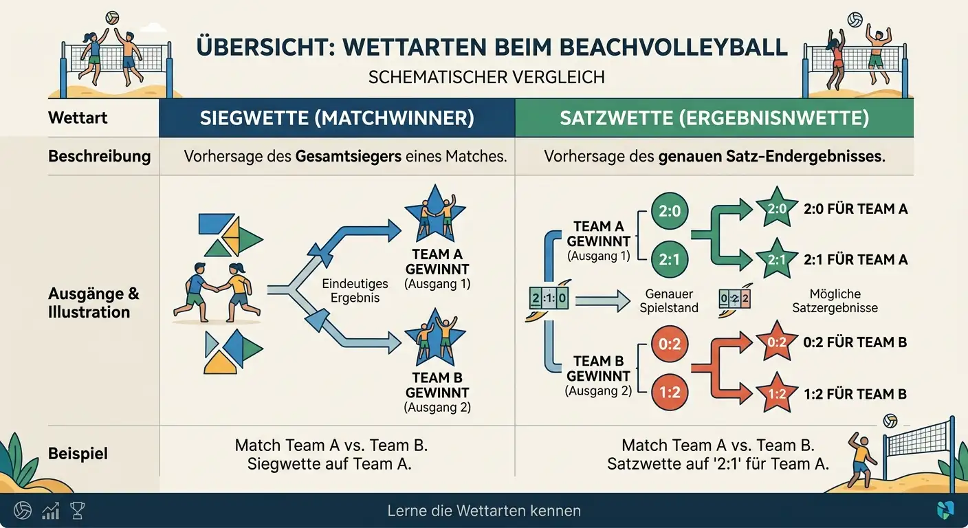 Alle Wettarten beim Beachvolleyball — Siegwette, Satzwette, Handicap und Über/Unter für Einsteiger