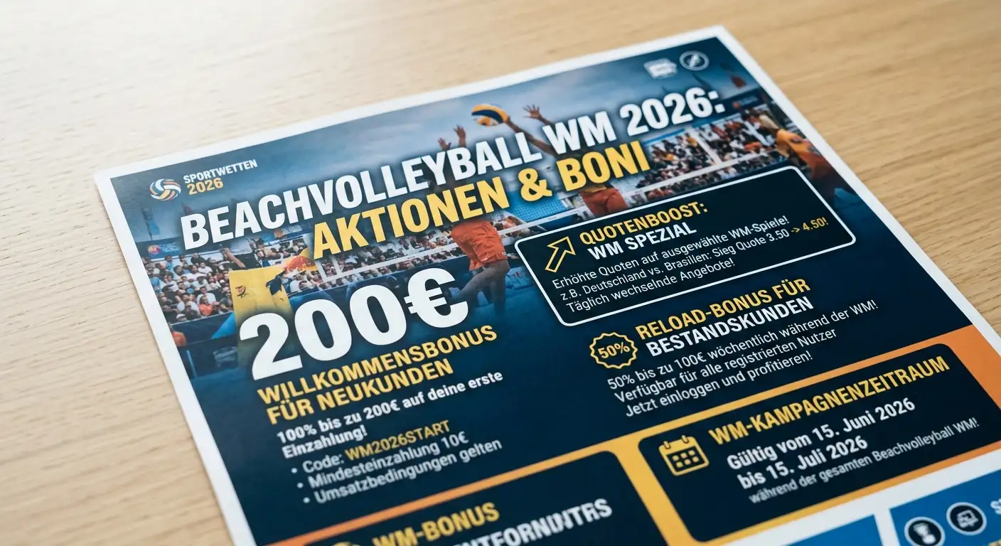 Bonusangebote für Beachvolleyball-WM 2026 Wetten mit Neukundenbonus Quotenboost und WM-Promotionen