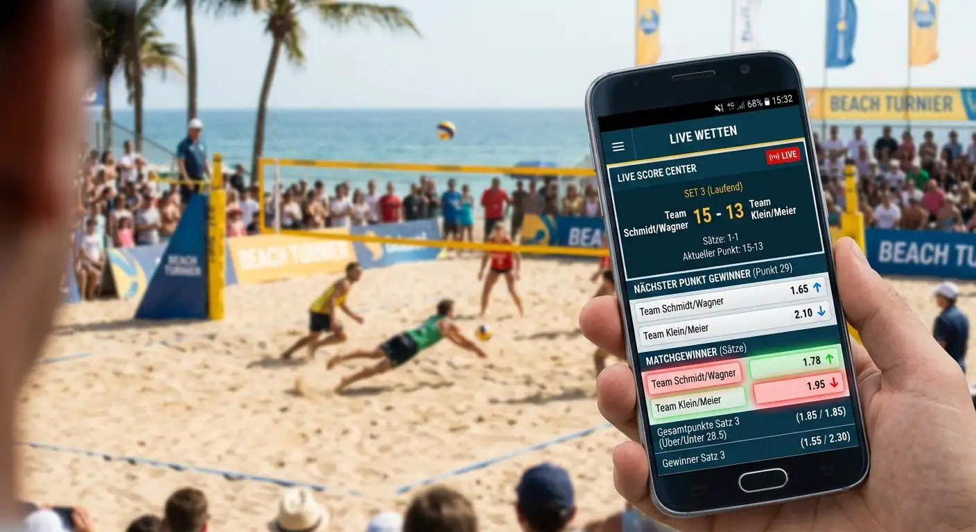 Bet365 In-Play-Wetten Beachvolleyball mit Live-Quoten und Score-Center-Darstellung