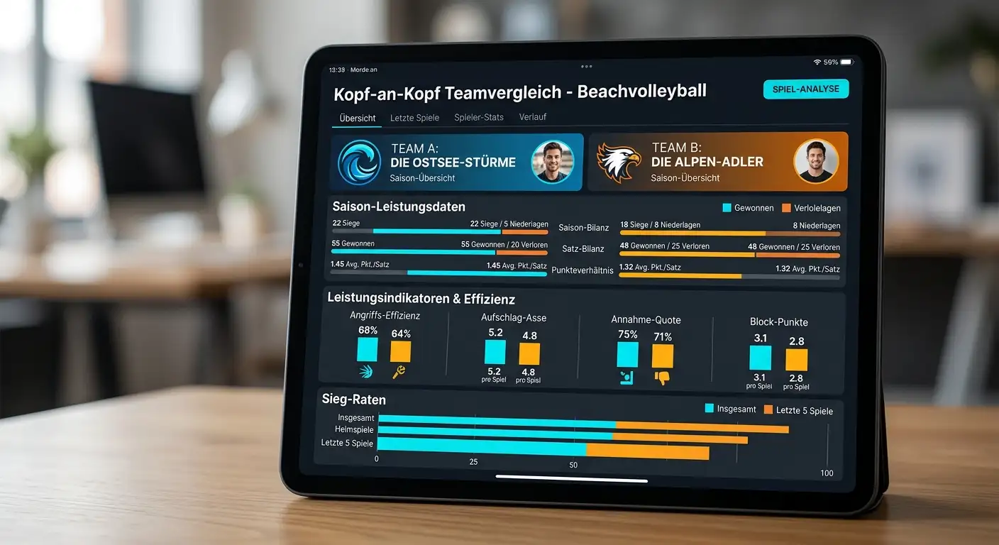 Bet365 Statistikfunktionen für Beachvolleyball-Wetten mit Head-to-Head und Saisonstatistiken