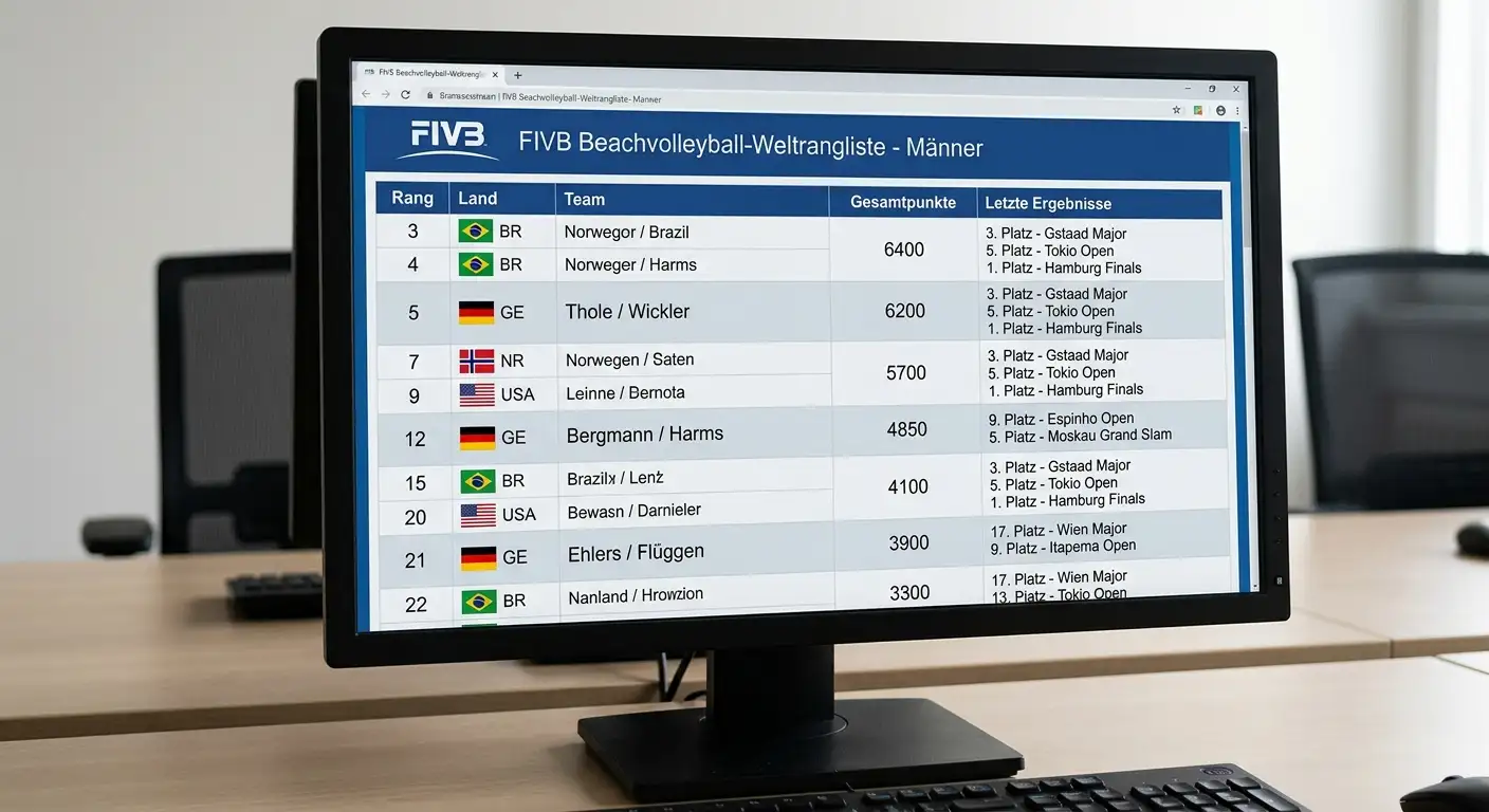 Aktuelle deutsche Beachvolleyball-Teams und ihre Relevanz für Sportwetten — FIVB-Weltrangliste und Formkurven