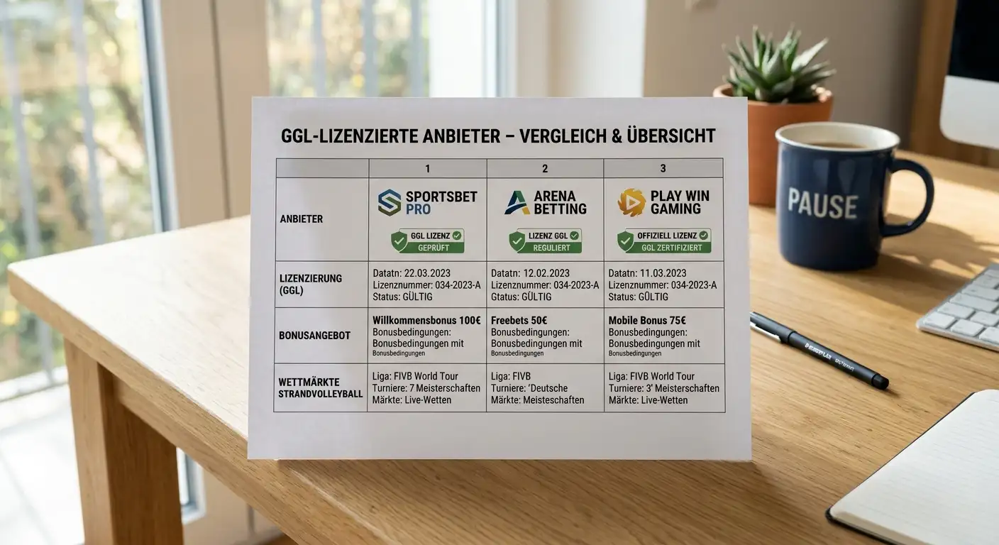 Überblick über GGL-lizenzierte Wettanbieter mit Beachvolleyball-Wetten in Deutschland — 29 erlaubte Anbieter auf der offiziellen GGL-Whitelist