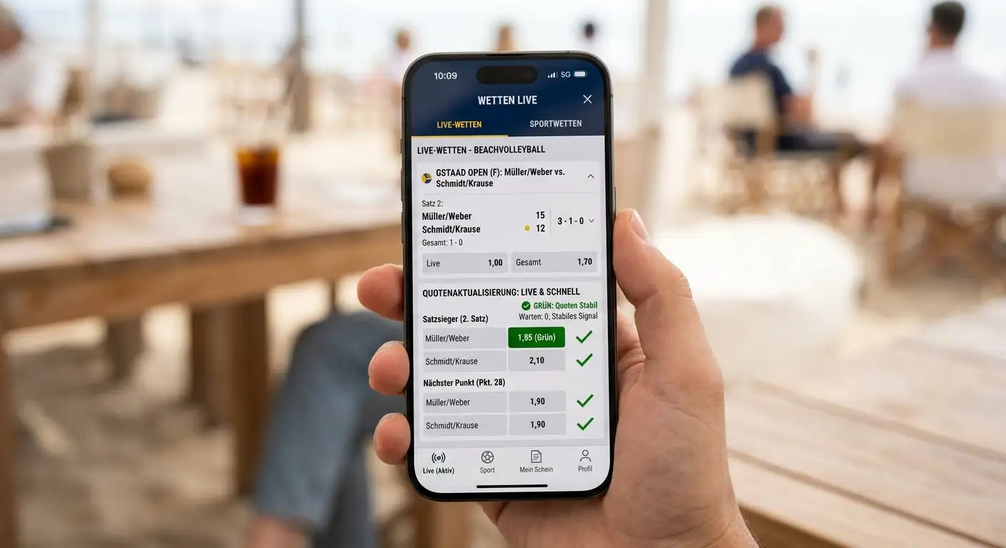 iOS Sportwetten-App Test für Beachvolleyball-Live-Wetten — Navigation, Quotengeschwindigkeit und Markttiefe