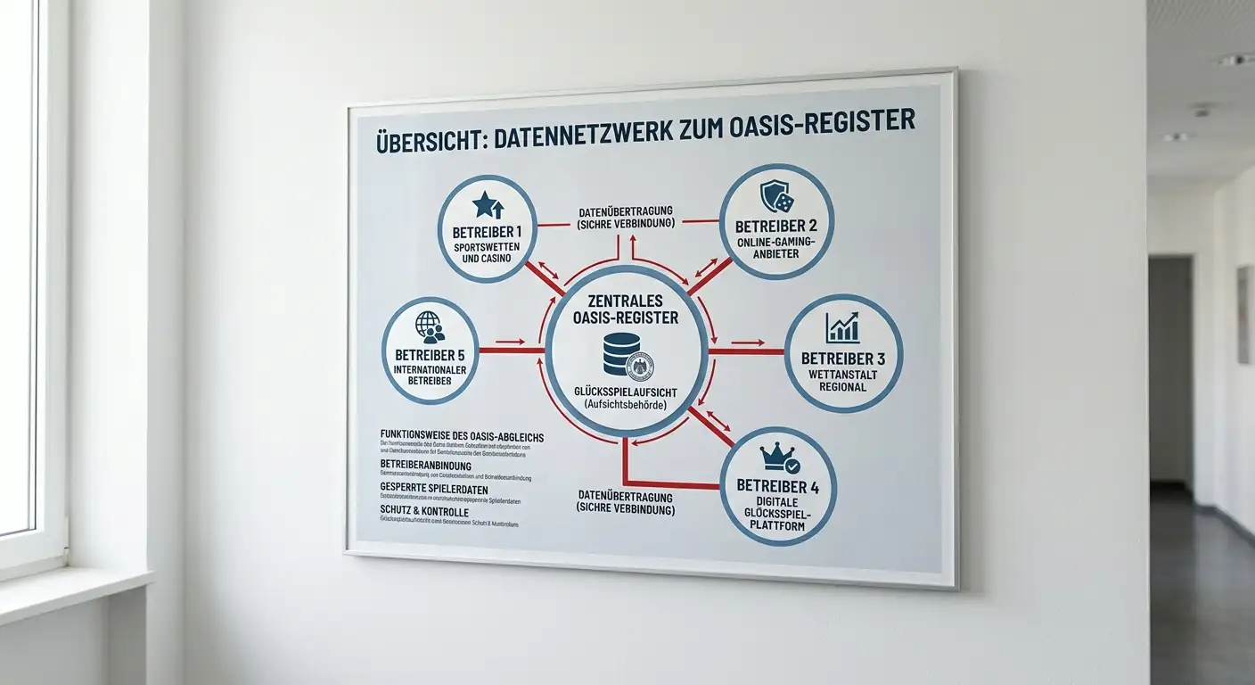 Schematische Darstellung des bundesweiten OASIS-Sperrsystems für Sportwetten in Deutschland