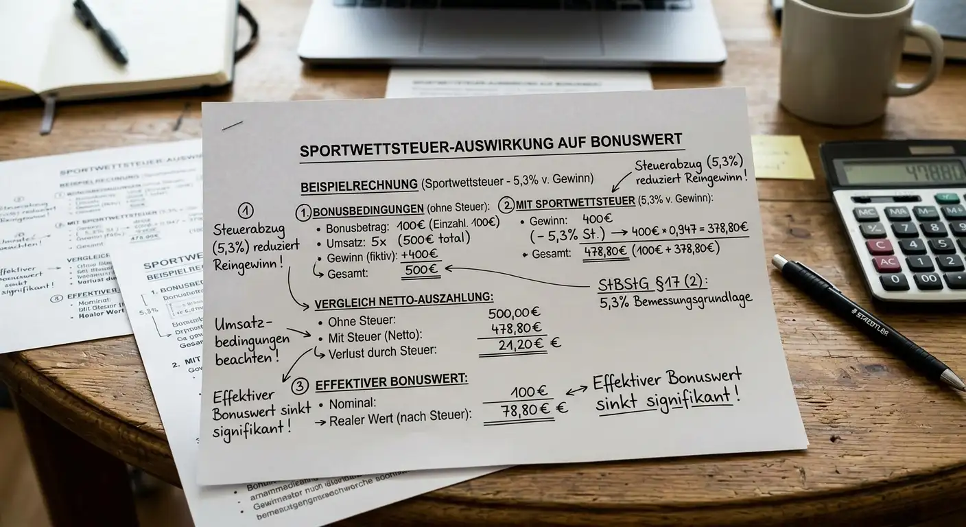 Auswirkungen der deutschen Sportwettsteuer von 5,3 Prozent auf Bonuswert und Nettogewinn bei Beachvolleyball-Wetten — Vergleich Anbieter mit und ohne Steuerübernahme